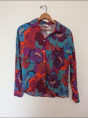 Emily Wonder Floral Button-Up in Purple, Teal & Orange